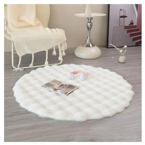 GreatRise Rund Flauschig Teppich rutschfest Kunstfell Fellteppich Faux Kaninchenfell Dekofell Bettvorleger Kurzflor Matte Waschbarer Carpet für Schlafzimmer Wohnzimmer Kinderzimmer Weiß 30cm