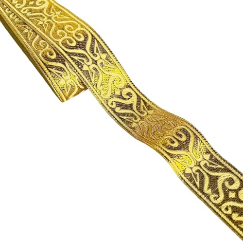 7m Gold Jacquard Ribbon Trim,Goldenes Band Goldenes Geschenk Band Geschenkbänder für Taufe Geburtstag Deko Geschenkverpackung, DIY Handwerk Kleidung Accessoires Dekorationen