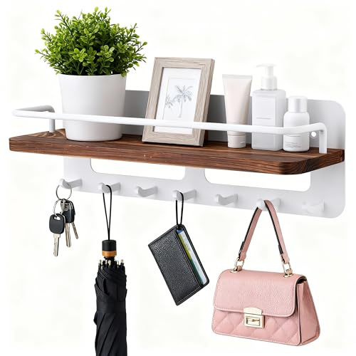 Zocipro Nyckelbräda med hylla, dekorativ nyckelhållare med 7 krokar, nyckelbräda trä utan borrning, väggmontering nyckelhylla arrangör för entré, hall, vardagsrum, sovrum