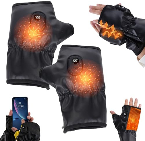 Tragbare Heizhandschuhe mit Digitalanzeige, 2025 Neuest beheizbare Handschuhe, 3 Temperaturstufen USB-aufladbar, Elektrische Fingerhandschuhe für Arbeit,Radfahren,Skifahren (Schwarz)