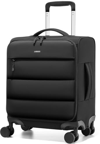 LUGGEX 16 Inch Underseat Carry On Luggage with Spinner Wheels, UDS Softside Lightweight Suitcase for 2-Day Travel (UX-Pro, Black, 16-Inch)