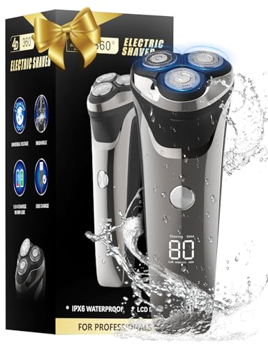 Rasoir Électrique Homme avec Écran LCD, 4D Tête Flottante, IPX7 Étanche pour Rasage Sec et Humide, Rasoir Barbe Homme Rechargeable USB avec Tondeuse Rétractable, Rasoir Sans Fil (Argent Électroplaqué)