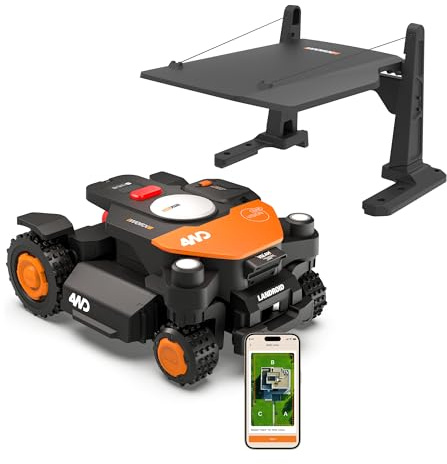 Worx Landroid Vision Cloud WR340E 4WD Mähroboter mit Garage, kabelloser Rasenmähroboter für bis zu 600 m², (KI-Hinderniserkennung, VSLAM + RTK-Cloud-Navigation, 84% Steigung, Auto-Kartierung)