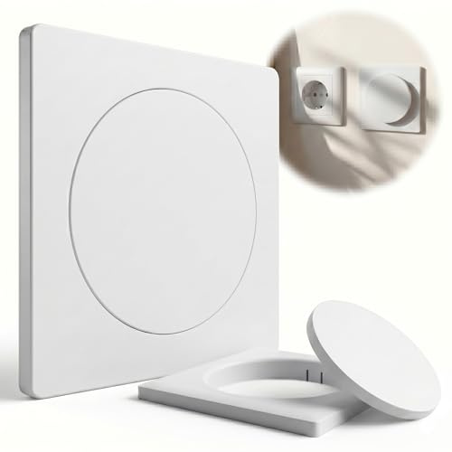 Katyjun Blindabdeckung mit abnehmbarem Mittelloch für Kabeldurchführung Wandlochabdeckung für Renovierung Lichtschalter Blende 2 Stück 8,6x8,6cm Weiß Kunststoff Panel