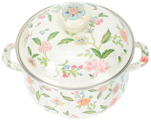IMIKEYA Olla de Esmalte Esmaltada Antiadherente 22 Cm Doble Asa para Cocinar Leche y Sopas en Estufa de Gas E Inducción, Olla Pequeña para Hogar y Cocina, Perol de Porcelana para Guisos