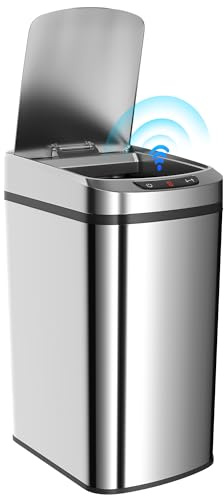 HOMCOM Poubelle de cuisine automatique 12 L en acier inoxydable Argent | Poubelle à Capteur de Mouvement sans Contact avec Couvercle, Anti-traces de Doigts, pour Maison Salon Bureau