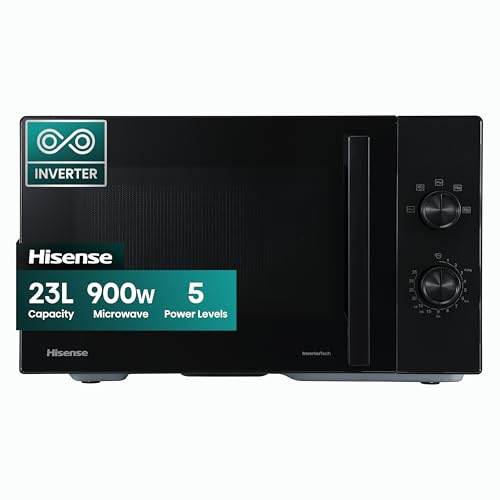 Hisense 23L Microwave Oven 900W, Freestanding Microwave, Manual Control, Defrost Function, 5 Power Levels, Turntable, Black H23MOBP2HIUK