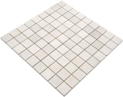 Mosaik Fliese Marmor Naturstein weiß Botticino Anticato für BODEN WAND BAD WC DUSCHE KÜCHE, Mattengröße: 305x305 = 0,09 qm, Steingröße: 32x32x8 mm - 1 Matte