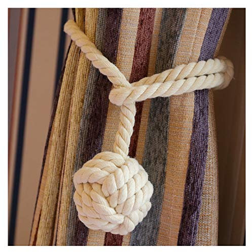 One Pair Of Handmade Curtain Tie Backs, Tied Curtain Clip Tassel Cotton Rope Tie Ball Back Curtain Accessories (Beige)