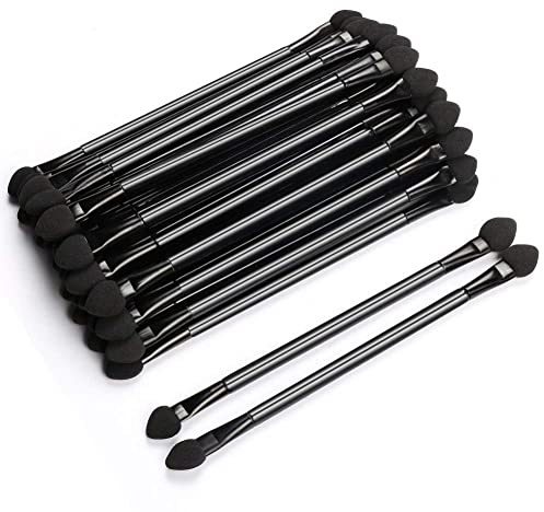 Professional Double Head Eyeshadow Brushes Cosmetic Tool - TygoMall 30 Pcs Disposable Dual Sides Eyeshadow Sponge Brushes Makeup Applicator, with 12 cm Long Handle, Black