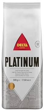 Delta Cafés Café en Grains Platinum, Paquet de 500  g, Espresso Intense, Arabica & Robusta, Notes Chocolatées & Fruitées, Pour Machines Automatiques et Moulins