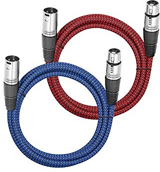 LoongGate Premium-XLR-Kabel, Stecker auf Buchse, 3-poliger Stecker, Nylongeflecht, abgeschirmt, professionelles Mikrofon-/Audiokabel für Aufnahmen, Mischer, Lautsprechersysteme 2 m 2er-Set
