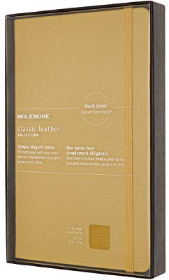 Moleskine Leather Notebook, Taccuino in Pelle Pagina a Righe, Edizione Limitata con Cofanetto e Coperchio Trasparente, Copertina Rigida, Formato Large 13 x 21 cm, Giallo Ambra, 176 Pagine