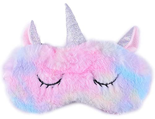 Ulife Mall Niedliche Einhorn Schlafmaske Seide Plüsch Augenbinde, Schlafmaske Augenmaske Augenabdeckung für Mädchen Jungen Frauen Männer Zuhause Schlafen Reisen (Regenbogen)