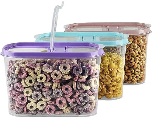 My-goodbuy24 Schüttdosen für Müsli - Cornflakes - 3er Set - Vorratsdosen für Lebensmittel - Frischhaltedosen - Streudosen - 2 Aufklappbare Deckel - stapelbar - Spülmaschinenegeeignet (3, 1,4L - Mix)