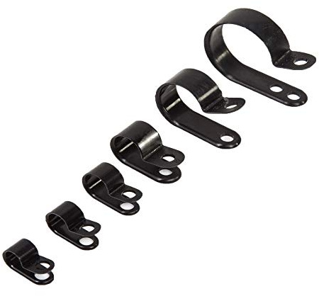 UKCable-Ties - 100 Pack - Black P Clip Plastic Nylon Hose Pipe Hook Cable/Wire/Tubing Wall Clamp/Mount