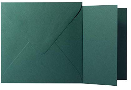 75 Quadratische Tannengrün Briefumschläge 120g von der Größe 17 X 17 cm + Klappkarten 240g von der Größe 16,0 X 16,0 cm, mit dreieckiger Lasche zum Kleben ohne Fenster