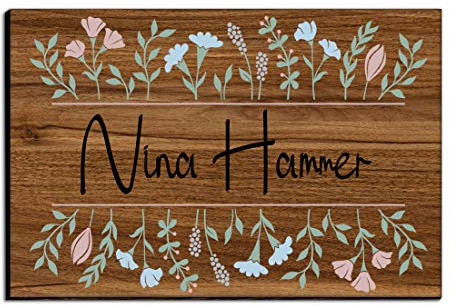 Holz Türschild mit Namen für die Haustür | Namensschild Briefkasten-Schild selbstklebend oder mit Bohrlöcher Klingelschild mit kratzfestem UV Druck | Größe 9x6 cm bunte Türschilder