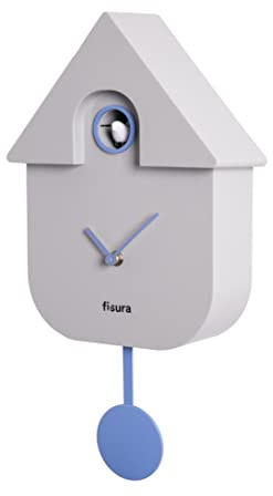 Fisura - Reloj de Cuco Gris, Azul y Blanco. Reloj Pared. Reloj Pared Original para Regalo. 3 Pilas AA no Incluidas. Medidas: 21,5 x 8 x 41,5. Plástico ABS.