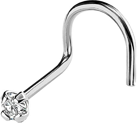 Jewelry Avalanche 22G Solid 14Kt Gold Nose Screw Stud with Prong Set real Diamond Gemstone, 14kt Yellow Gold or 14kt White Gold - April Birthstone Nose Ring-NSWG_WD-1.5MM
