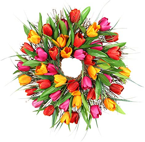 30cm türkranz frühling,tulpen künstlich wie echt,muttertagsgeschenk,Kranz deko,Blumenkranz deko,Simulationskranz für Simulationsgirlanden-Blumenornamente im europäischen Stil (C)