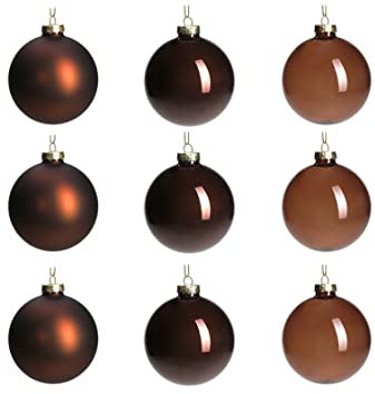 DN DECONATION Lot de 9 Boules de Noël en Verre Marron à Suspendre pour décoration de Sapin de Noël, Halloween, Cadeau de fête de Mariage - 8 cm