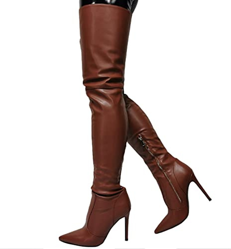 Damenmode Braune Overknee Stiefel Sexy Spitz Oberschenkel Hohe Stiefel Fetisch High Heels Sexy Stripper Club Pole Dance Party Schuhe