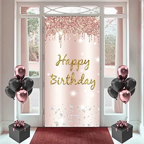 Geburtstag Deko Roségold Happy Birthday Door Banner Stoff Schild 1. 2. 3. 10. 11. 25. 35. 45. 65. 75. 80. Geburtstag Türdekoration Plakat für Mädchen/Frau Geburtstagsfeier Willkommensschild