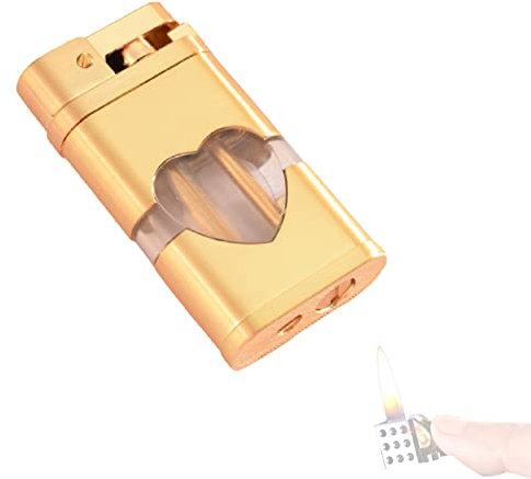 WHYUNM26 Creative Retro Kérosène Briquet Vintage Meule Briquet Coupe-Vent en Métal Transparent Réservoir de Carburant RESS Type Allumage Accessoires Fumeurs Cadeau,Gold