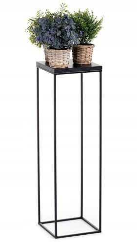 HowHomely Pflanzenständer Metall 80 cm Hoch - Stabiler und Fester Blumenhocker im Loft Stil - Blumenständer mit Schwarz MDF-Platte für die Innendekoration
