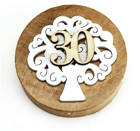 DLM32779 (Kit 6 Pezzi) Apri Bottiglie Apribottiglie con Calamita Moderno Design Tondo in Legno + Scatolina in bambù Albero della Vita 30 Trentesimo Compleanno Nozze Anniversario Matrimonio bomboniera