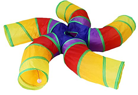 Bemodst Regenbogen Katzentunnel, S-förmiger 5-Wege-Tier-Tunnel, Zusammenklappbarer Spieltunnel Katzenspielzeug interaktives Pop-up-Labyrinth Hausspielzeug für Hauskatzen, Kaninchen,Hamster,Welpen,etc