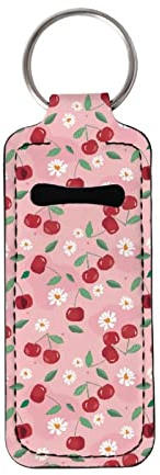 COEQINE Women Girls Chapstick Holder Keychain with Cherry Pattern Lip Balm Lipstick Keychain Pouch for Purse Travel Makeup Accessories