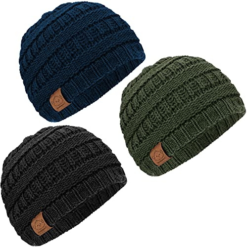 KeaBabies 3-Pack Baby Mützen für Jungen, Mädchen - Stretchy Knit Baby Mützen, Niedliche Neugeborenen & Kleinkind Wintermütze, Weiche & Warme Kinder Mütze 0-6 Monate (Urban, S)