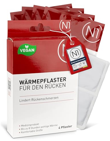 N1 Värmeplåster rygg 4 st – [medicinsk produkt med bevisad effekt] – lindrar ryggsmärta – bekväm storlek – ryggvärmare, ryggsmärta, värmedyna, värmebälte rygg smärtplåster