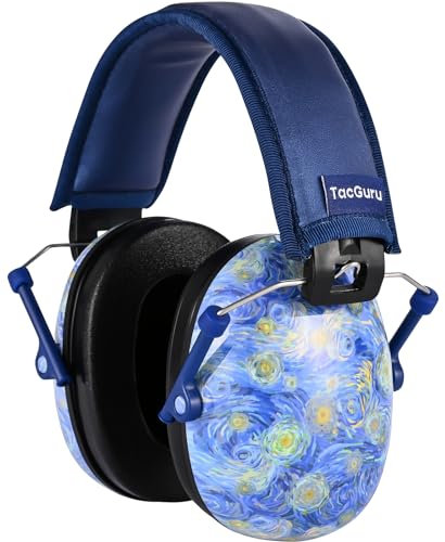 TacGuru 130 Special Edition - Orejeras de protección auditiva para niños - Protección pasiva de ruido para niños - Patrón de noche estrellada