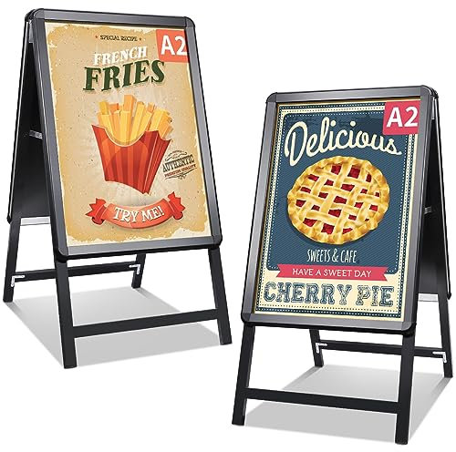 Kundenstopper A2 für 2 Plakate,Speisekarte Werbeaufsteller Outdoor,Plakatständer mit Aluminium Rahmen,Gehwegaufsteller, Schwarz