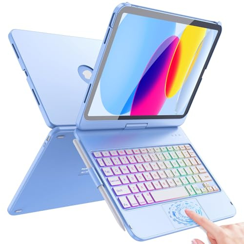 FUWANG Touch Keyboard Case for iPad (A16) 11th Generation 11 inch 2025&10th Gen 10.9 inch 2022, 360° Rotate for iPad 10th Generation Case with Keyboard,Backlit Keyboard Case with Pencil Holder, Blue