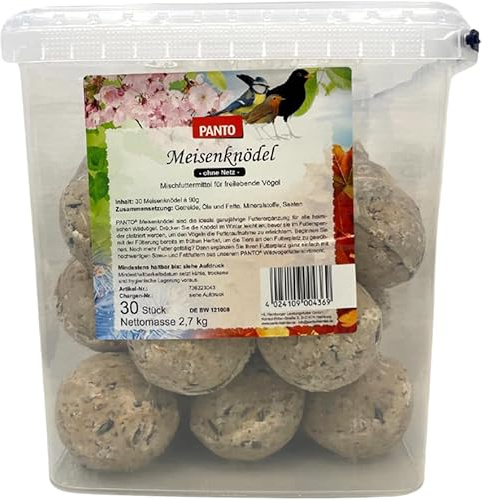 PANTO Meisenknödel 30 Stck. ohne Netz - Wildvogelfutter ganzjährig, Körnermischung für Wildvögel ohne Weizen, Hafer & Gerste, Vogelfutter für Meisen und andere Körnerfresser