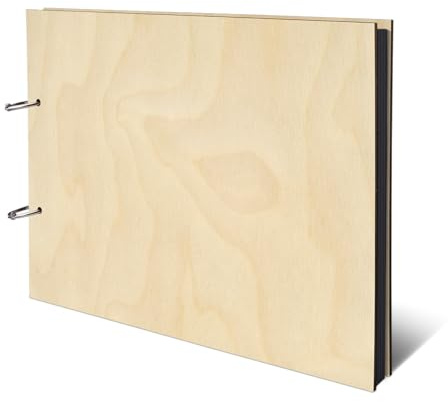 Fotoalbum echtes Holz DIN A4 Buch ohne Gravur - Blanko - mit 25 Blatt / 50 Seiten Fotokarton Schwarz