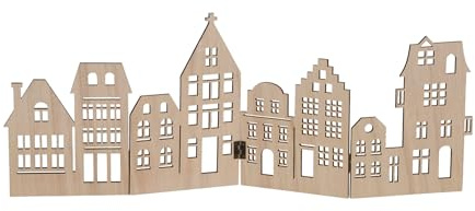Spetebo Deko Holz Skyline klappbar 50 x 22 cm - Natur - Weihnachts Stadt Silhouette zur Tischdekoration - Weihnachtsdeko Tischdeko für Weihnachten Weihnachtsstadt Häuserzeile