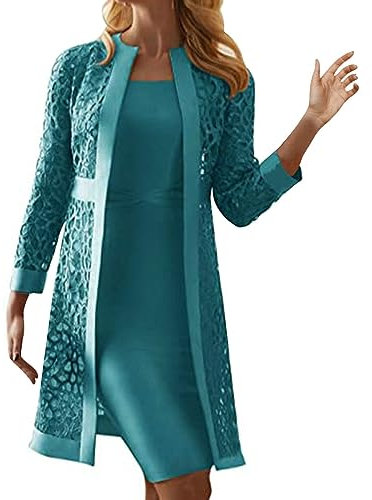 Dyhxuan Abendkleid Damen ärmellos Ballkleid mit Roundhals Knielang Cocktailkleid Zweiteiliges Set Damen Kleider Einfarbige Partykleid + Langarm Spitze Cardigan Jacke Abiballkleid Brautjungfern Kleid