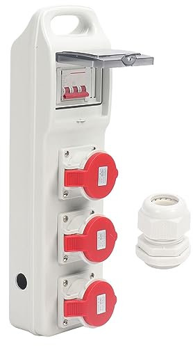 Interruttore Automatico Miniaturizzato CC, Distributore di Alimentazione Portatile AC220‑380V 240‑415V 16a 3P con Interruttore Automatico, Scatola Divisore a 3 Prese Impermeabile IP44, Montaggio su Gu