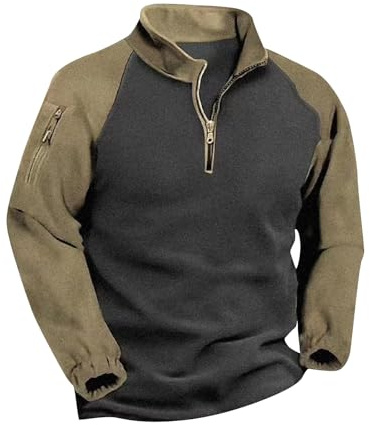 Azruma Herren Pullover Winter Pullover & Strickjacken Für Herren Halloween Shirt Herren Herren Trachtenhemd Männer Sport Stehkragen Fleece Longsleeve Henley Shirt Mit Reißverschluss (Armeegrün, XL)