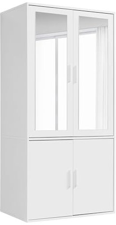 mokebo Kleiderschrank mit Spiegeltüren 4-türig & Fächer 'Der Grenzenlose' Spiegelschrank, Schlafzimmerschrank, Garderobenschrank oder Schrank mit Spiegel in Weiß aus Holz in 90x187x58 (BxHxT)