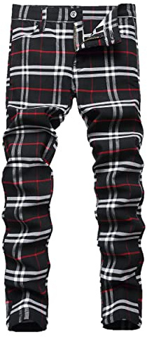 NOVOCCT Plaid Panst Pantalon Chino Extensible décontracté pour Homme