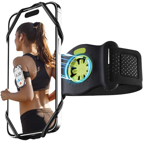 BONE Run Tie Connect Kit 2 Magnetic, Phone Holder for Running, 360°Rotation & Quick Release Sports Armband for iPhone 15 14 13 12 Pro Pro Max XS XR Samsung Galaxy, Fits 4.7 to 7.2 Phone