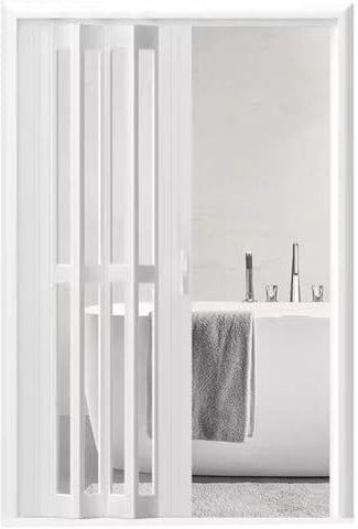 Porte coulissante, Porte Pliante accordéon Douche De Salle De Bain/ Cuisine Porte Accordéon Blanche Avec Verre Dépoli, Porte De Séparation Pliante Avec Double Poignée Pour Chambre À Coucher, Salon(WxH