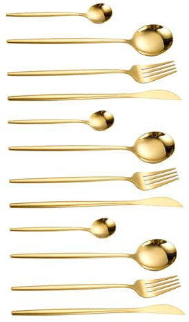 TOPBATHY 12-teiliges Set Besteck Aus Edelstahl Goldene Vorlegelöffel Servierutensilien Modernes Silberbesteck Edelstahlbesteck Heimbesteck Goldenes Besteck Partybesteck Rostfreier Stahl