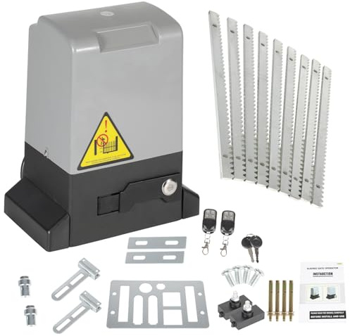 Vigevee Abridor automático de puertas correderas, 370 W, capacidad de carga de 800 kg, con 2 mandos a distancia, longitud de puerta de 12 metros, 8 sensores de varilla dentada e infrarrojos, 52 x 33 x